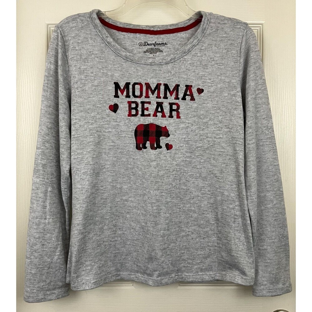 DEARFOAMS - Heather Gray "MOMMA BEAR" in Red Buffalo Plaid Pajama Top size S